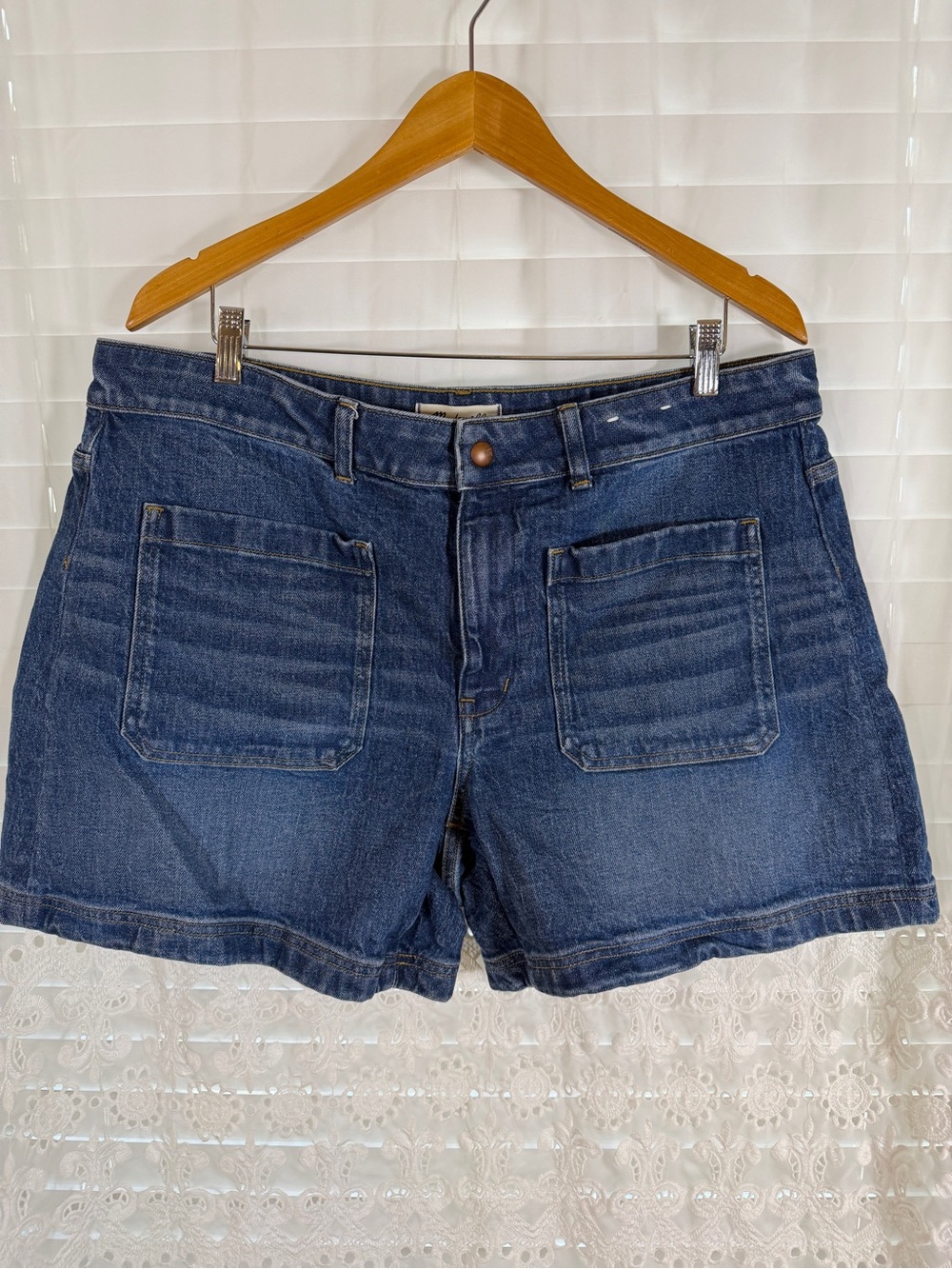 Madewell 16 W Emmett Vintage-Inspired Blue Denim Patch Pocket Shorts